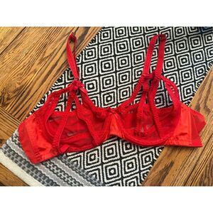 Savage Fenty Red Very Sexy Sheer Cupless Curvy Strappy Unpadded Bra Size 42C
